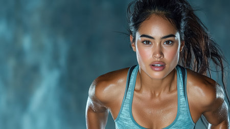 An Athletic woman in sport bra, focused and determined during workoutの素材