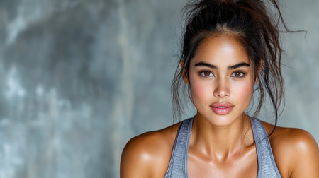 An Athletic woman with confident expression, wearing sport braの素材