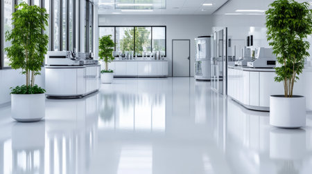 A clean and organized pharmaceutical factory with modern equipment and plantsの素材