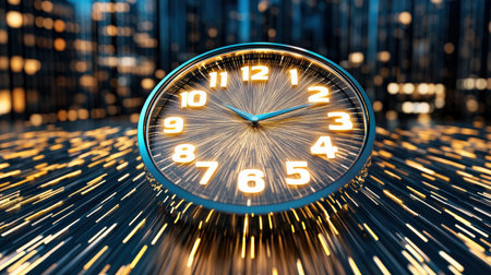 A glowing clock with bright numbers, symbolizing passage of timeの素材