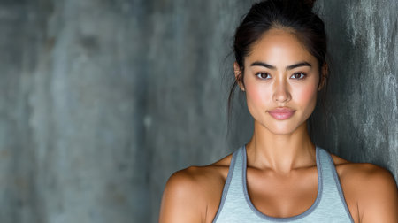 An Athletic woman in sport bra showcasing strength and confidenceの素材