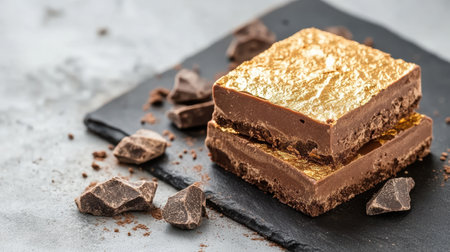 A Rich chocolate dessert with gold leaf, perfect for fine dining indulgenceの素材