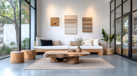 A Modern home decor shop featuring handcrafted wood furniture and natural elementsの素材