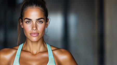 An Athletic woman in vivid sport bra with confident expressionの素材