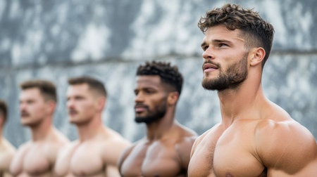 A group of bodybuilders training together, showcasing strength and determinationの素材