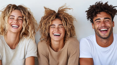 A Happy diverse group of friends laughing together, showcasing joy and connectionの素材