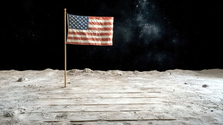 An American flag on Moon surface, symbolizing exploration and achievementの素材
