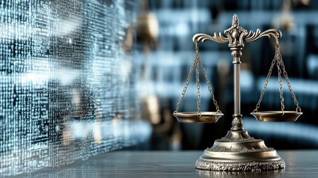 A balanced scale symbolizing justice in digital environmentの素材