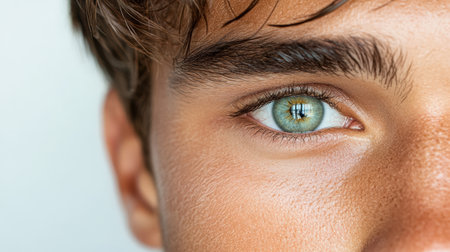 Close up of eye with striking green color and detailed eyelashes, showcasing beauty and depthの素材
