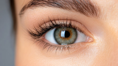 Close up eye with long eyelashes, showcasing natural beauty and detailの素材