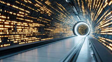Glowing teleportation portal with swirling lights creates mesmerizing effect futuristic tunnelの素材