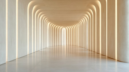 Soft golden hue illuminating clean architectural forms creates serene atmosphereの素材