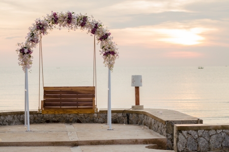 Swing by the sea and Decorate with orchids at huahin Prachuap Khiri Khanの写真素材