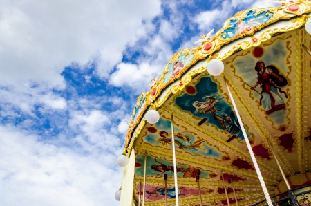 Carousel and beautiful sky in eveningの写真素材