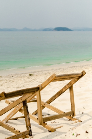 two beach chair on the beachの写真素材