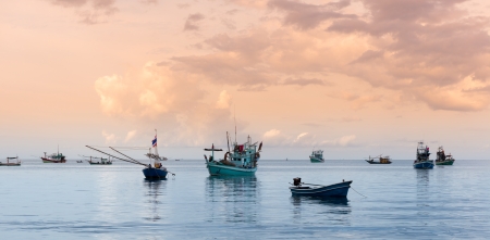 Fisherman on the sea and beautiful skyの写真素材