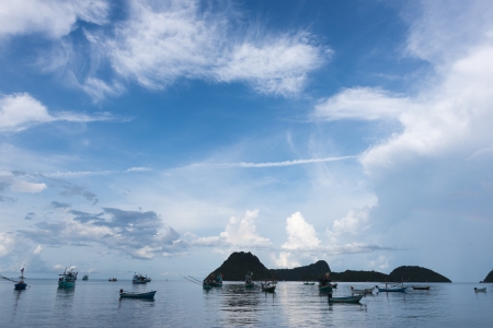 blue sky and ships on the seaの写真素材