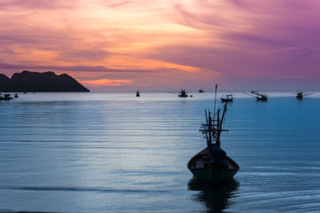 many boat in the beautiful morningの写真素材