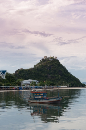 ship in bay and moutainの写真素材