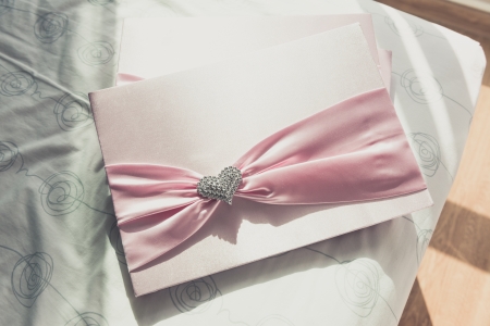 Wedding Notebook for well wishers on bedの写真素材