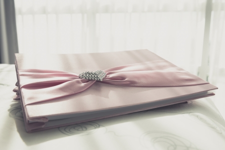 Wedding Notebook for well wishers on bedの写真素材