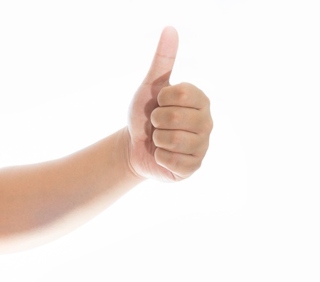 Hand with thumb up isolated on white backgroundの写真素材