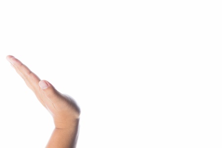 Hands holding something invisible - you can add your image there, white backgroundの写真素材