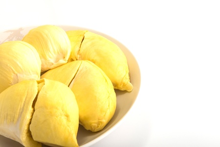 Durian (Thai Monthong Durian) in white plate, isolated with clipping pathsの写真素材