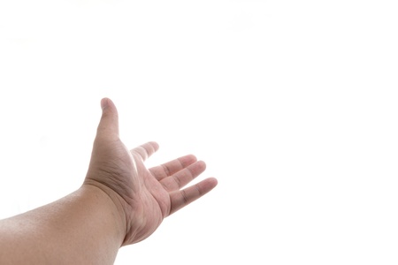 open left hand of man on white backgroundの写真素材