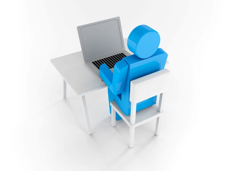 3d white man working. Isolated render on a white backgroundの写真素材