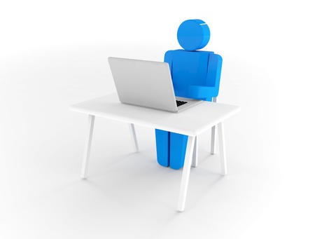 3d white man working. Isolated render on a white backgroundの写真素材