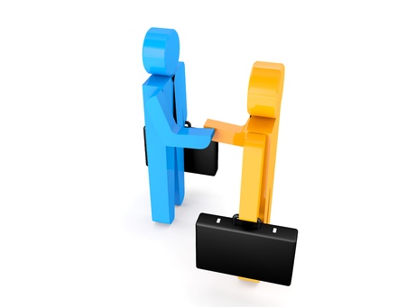 two 3d humans give their hand for handshake. 3d for illustrationの写真素材