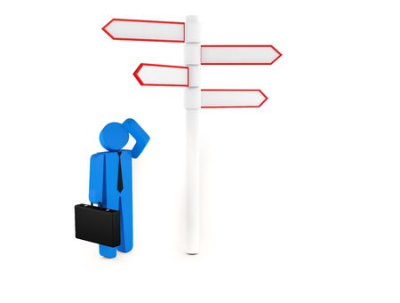 3d people - man, person standing in front of a road signs  3d image  Isolated white background の写真素材