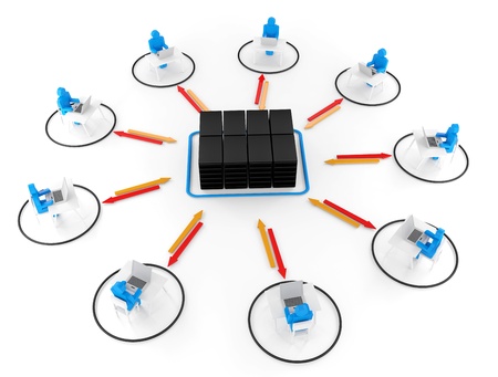 Human and laptop with server NetWork. 3D Image for Illustration conceptの写真素材