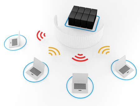 Group of Wireless network server firewall 3d image for Illustrationの写真素材