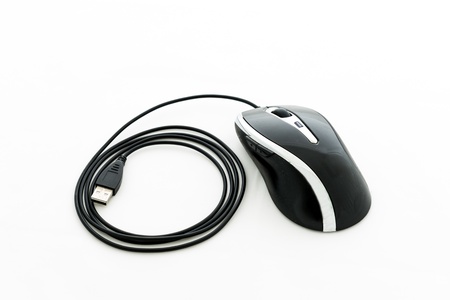computer mouse with USB cable isolated on white backgroundの写真素材