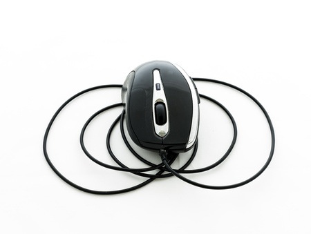 computer mouse with USB cable isolated on white backgroundの写真素材