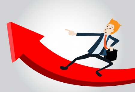 Smiling Business Manager Running Upwards On A Statistics Arrowのイラスト素材