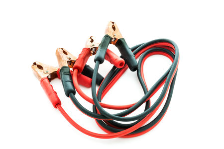 set of cables to starting the car engine on whit background