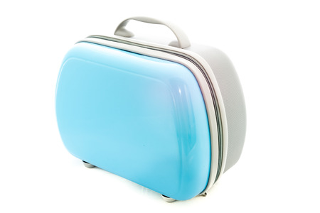 blue suitcase for travalling on white backgroundの写真素材