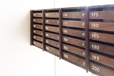 brown wood is mail boxの写真素材