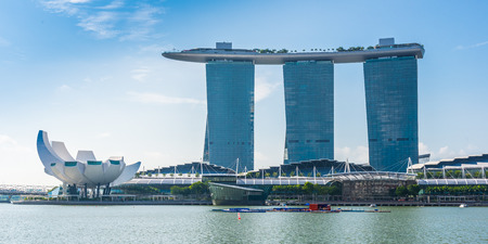 SINGAPORE-JUNE 19: The Marina Bay Sands Resort Hotel on JUNE 19, 2014 in Singapore. It is an integrated resortのeditorial素材