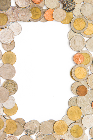 coins as frame isolated on the white backgroundの写真素材