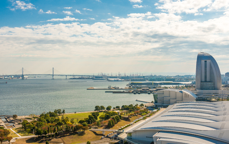 View of Yokohama bay bridge and Yokohama sea portのeditorial素材