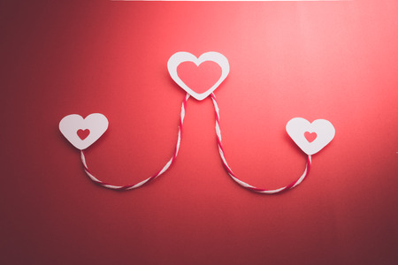 two valentine's paper hearts , valentine's day , day valentineの写真素材