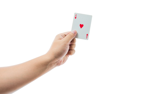 Playing cards in hand isolated on white background with clipping path