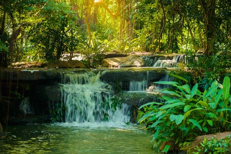 Artificial waterfalls in the parkの写真素材