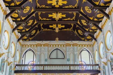 The interior of the Roman Catholic Church(The Nativity of Our Lady Cathedral), Samutsongkhram, Thailand. built in 1890. One of the beautiful gothic style building in Thailand.のeditorial素材