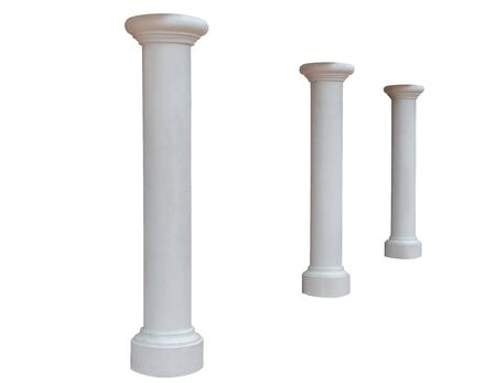 White cement pole isolated on white background with clipping path Arranged in perspective viewの写真素材