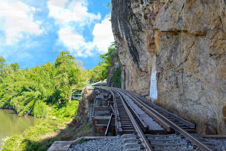 Beautiful landscape of Death Railway bridge over the Kwai Noi River at Krasae cave in Kanchanaburi province Thailandの写真素材